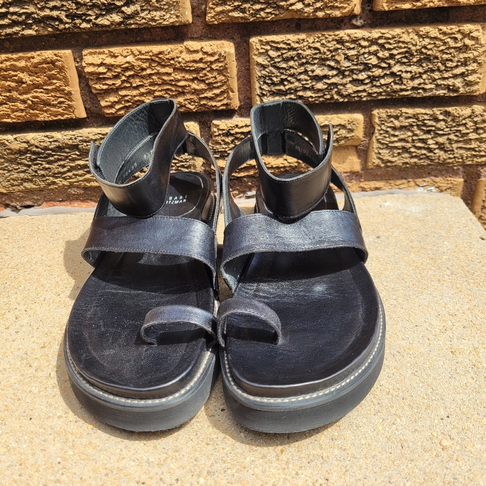 Stuart Weitzman Solstice Black Toe Ring Ankle Str… - image 1